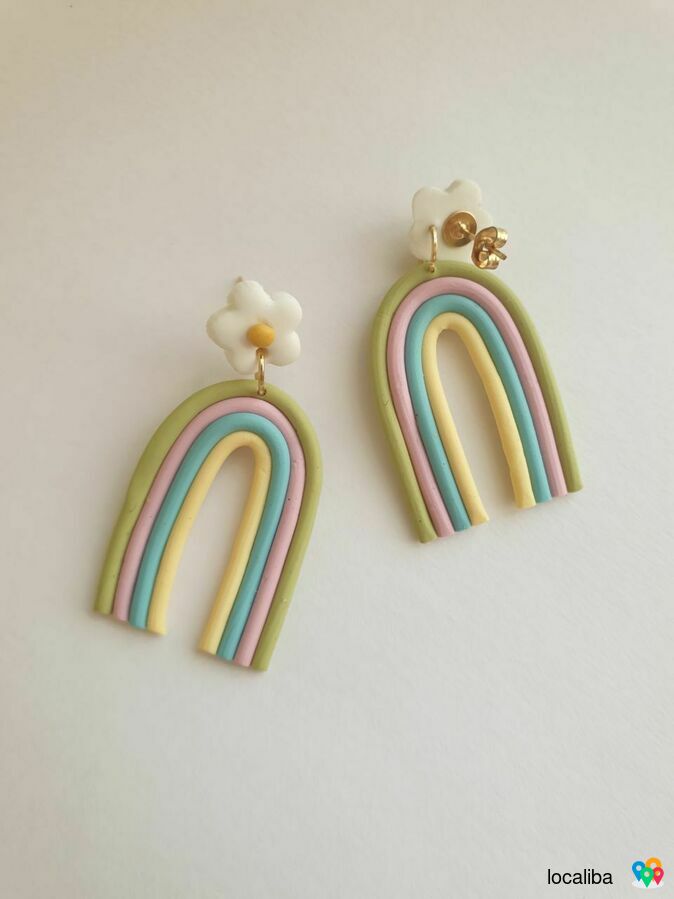 Earrings/handmade/rainbow/pastel/flower