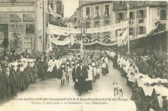 .Souvenir des Fêtes du Double Couronnement.Rennes,25 mars 1908-Les Bignannais