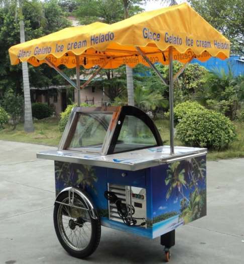 Chariot à glaces tout inox pour vente en intérieur ou en extérieur.