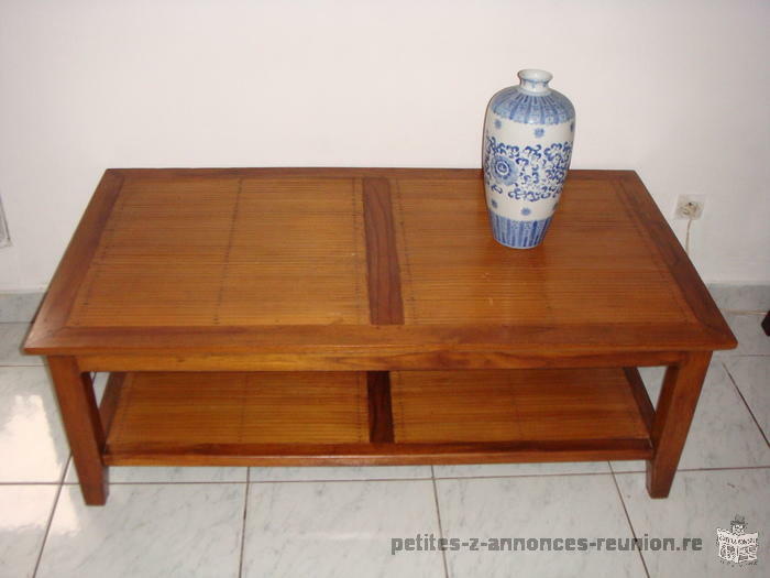 Table basse rectangle en teck et bambou
